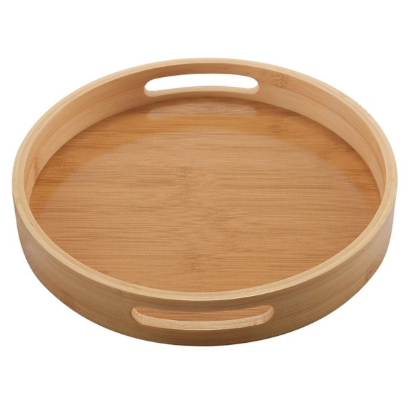 Round Serving Bamboo Wooden Tray for Dinner Trays Tea Bar Breakfast Food Container Handle Storage T-WELLNGS