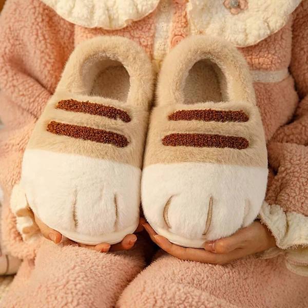 Vinter Söta Katt Tass Designer Hem Dam Fuzzytofflor Golv Tyst Sovrum Par Varm Plysch Skor Inomhus Fluffiga Tofflor - WELLNGS pink 36-37