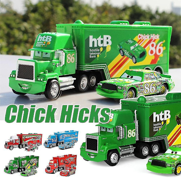 Film Biler 2 3 Figurer Lyn Mcqueen & Kongen & Chick Hicks & Mack Truck Onkel Metall Die-cast Lekebiler Vehical Modell -WELLNGS Chick Hick