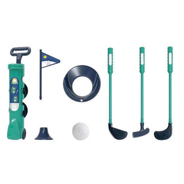 1 sarja lasten golfleluja, pelisetit golfmailalla, 4 palloa, lippu, harjoitusreiät, putteri, vanhemman ja lapsen yhteistyö, IN-WELLNGS Blue