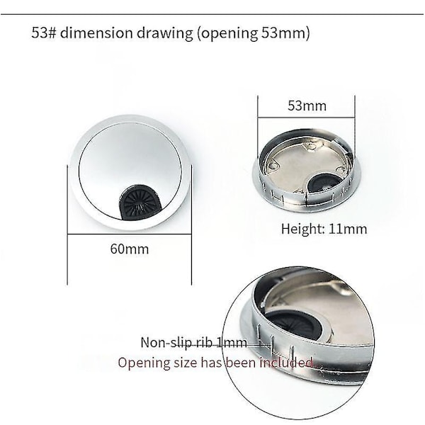Skrivebordsledning Hulldeksel Datamaskin Ryddig Grommet Kabeluttak Port Overflate Linjeboks Bordkabel Maskinvare-WELLNGS Matte Black 53mm