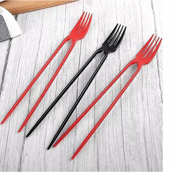 Gaffel og spisepinde i ét, Chork 24 stk. pakke Gaffel og spisepinde combo-WELLNGS Red forked chopsticksB 1pair