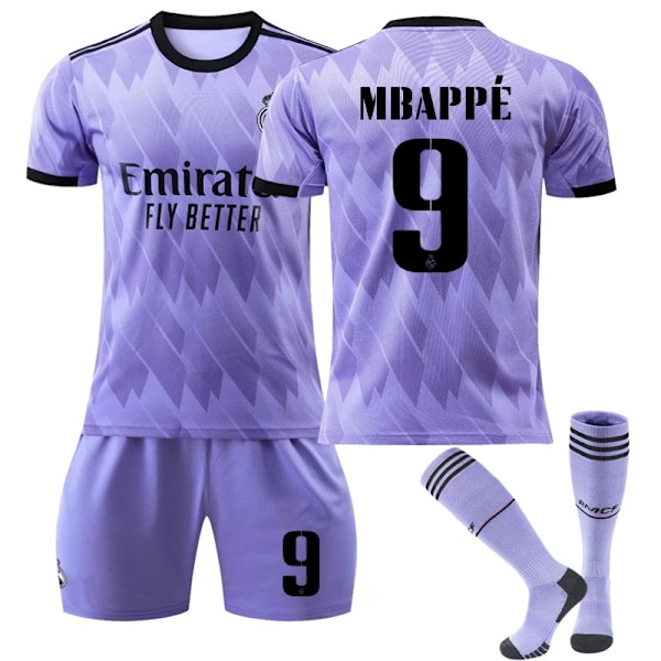 2022-23 Real Madrid borte barnedrakt nr 9 Mbappé-WELLNESS Kids 18(100-110cm)