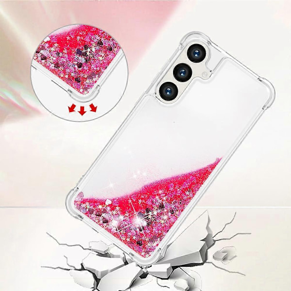 YB Quicksand Series-1 Kompatibel med Samsung Galaxy S24+ Skal Flytande Flytande Paljetter TPU-skydd - WELLNGS Pink Hearts