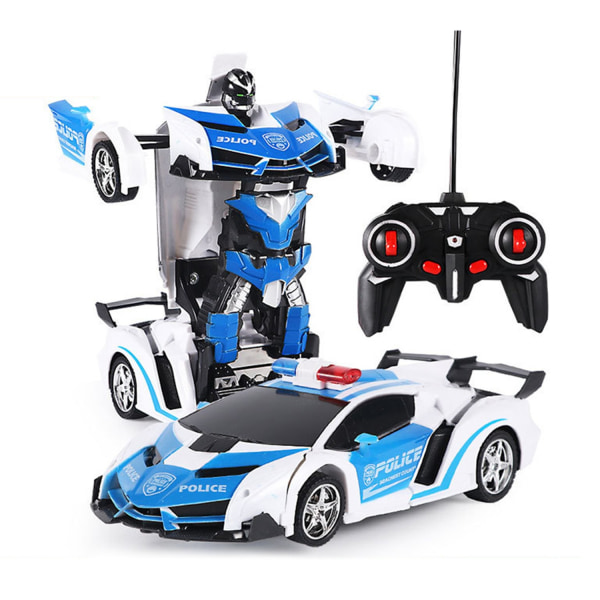 Fjernbetjent robotbil til børn - Transformerlegetøj - Anti-fald puslespil legetøjsbiler til børn dreng pige-WELLNGS Police Car