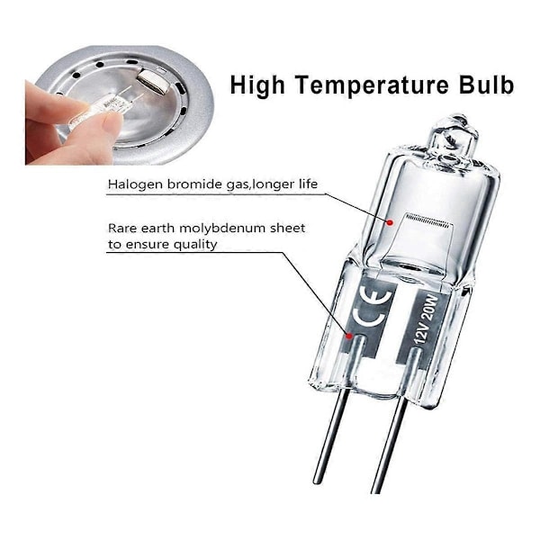 G4-lampa, 20-pack Halogen G4 12V 20W med G4 Bi-Pin-sockel, Hög Ljusstyrka G4-lampa 12V 300LM för Skåpsbelysning - WELLNGS