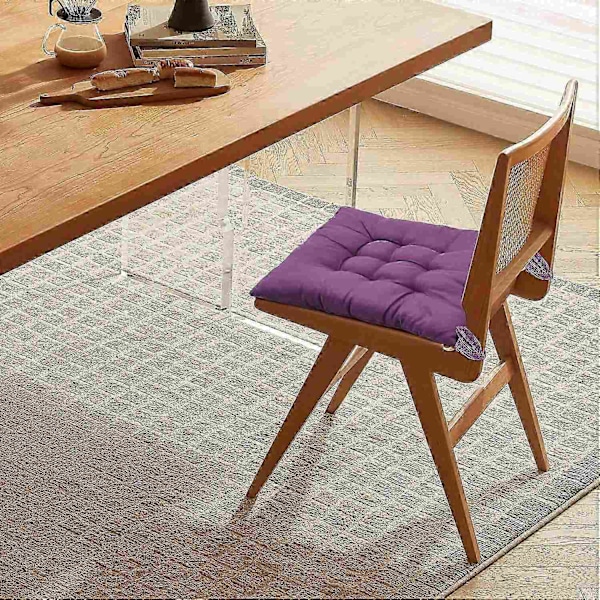 4-Delars Sittdynset för Matstolar, 40 x 40 cm Bekväm Sittdyna för Matstol, Köksstolsdyna med Knytband (Lila)-WELLNGS