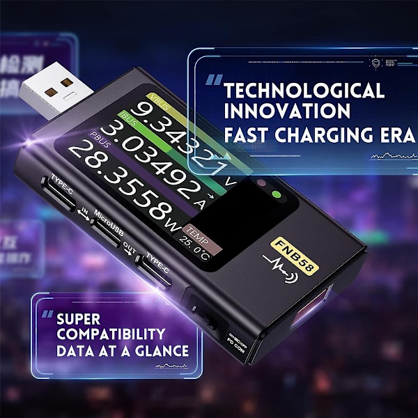 Fnb58 USB-testare Spänning Ström Effekt Testare, Snabbladdningsdetektering Utlösningskapacitetsmätning-WELLNGS