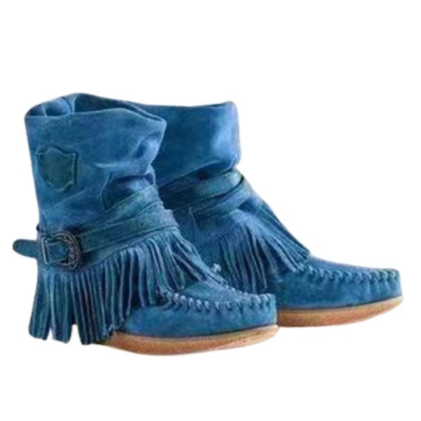 Naisten mokkanahkasaappaat hapsulla, ylelliset vintage-mattakengät, liukumattomat kengät, muodikkaat - WELLNGS Blue 44
