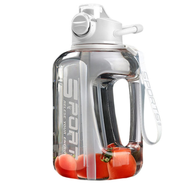 1700ml/2500ml Halm Vandflaske med Skala Stor Sportsflaske til Fitness Træning - WELLNGS White 1700Ml