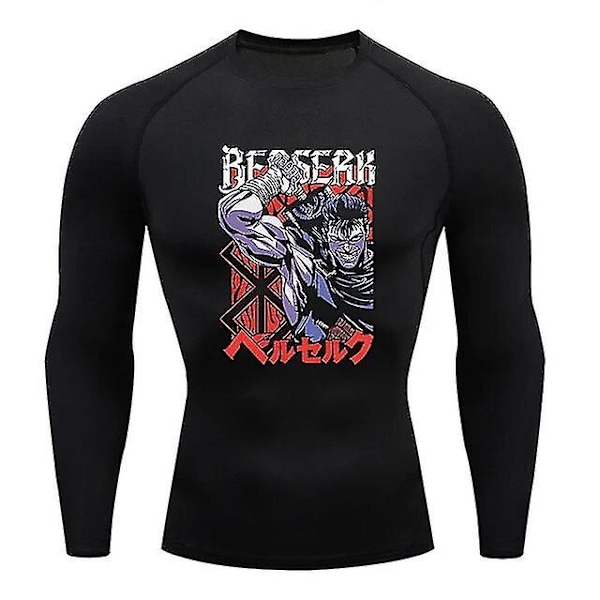 Men's Compression Tshirt Long Sleeve Anime Berserk Guts Sport Quick Dry Tshirts Athletic Gym Tight Undershirts  Tops Tee Male-WELLNGS jinCX01 Black6 L