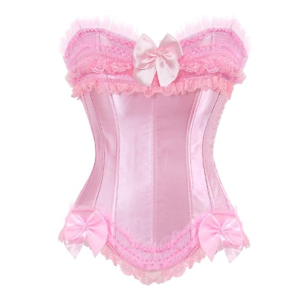 Sexet Satin Blonder Overlej Korset Bustier Overbust Burlesque Korset Top Bodyshaper Lingerie Showgirl Fest Kostume Plus Størrelse-WELLNGS Pink 6XL