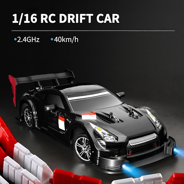 Rc Drift Car 1/16 - 2.4ghz 4wd, 40km/h Huippunopeus, Lasten Lahja Rtr-WELLNGS black