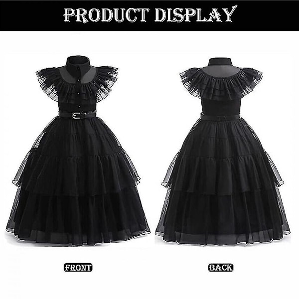 Barn jenter Wednesday Addams familie kostyme Halloween kjole bursdagsfest kjole-WELLNGS Dress 120cm