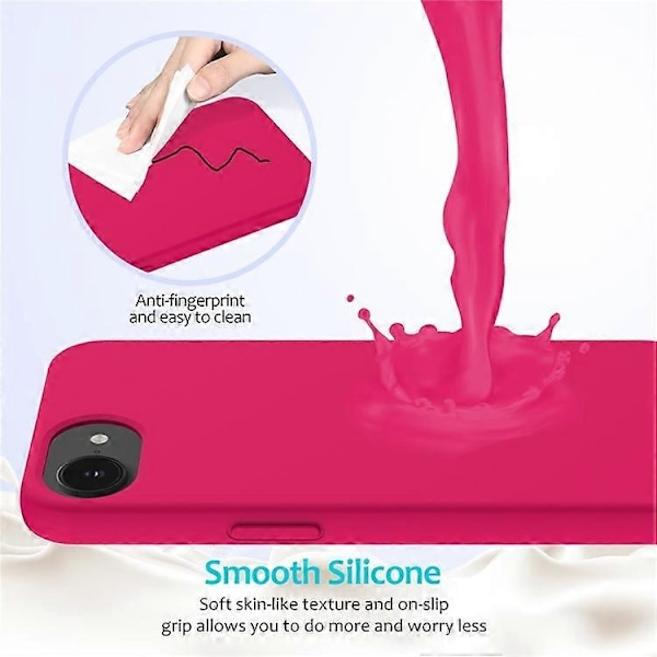 Kompatibelt skal för iPhone 16e, fallsäkert flytande silikon med mjukt foder, baksidesskydd - WELLNGS Pink