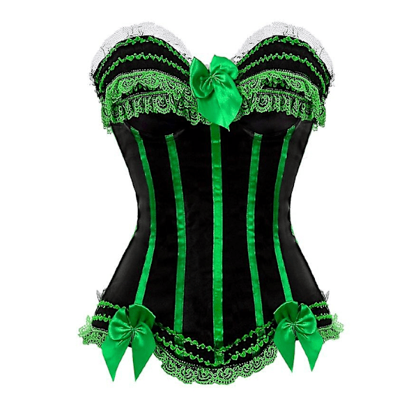 Sexet Satin Blonde Overlej Korset Bustier Overbust Burlesque Korset Top Bodyshaper Lingeri Showgirl Fest Kostume Plus Størrelse-WELLNGS 8068 Green S