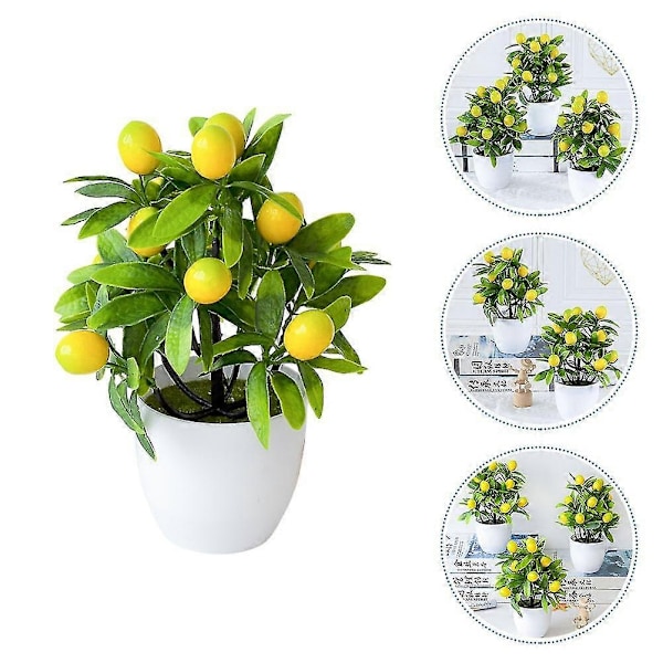 Liten Konstgjord Växt, Plast Citronträd Bonsai, Hemmakontor Konstgjord Krukväxt - WELLNGS