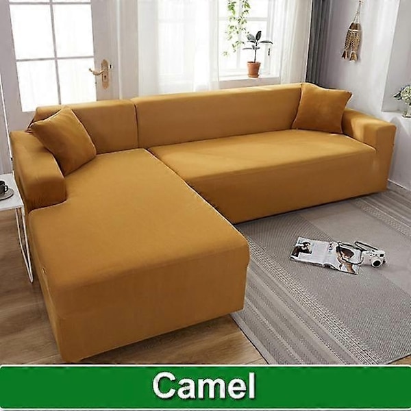 Solid Sofföverdrag för Vardagsrum Sofföverdrag Elastiskt L-Format Hörnsofföverdrag Stretchöverdrag för Soffa-WELLNGS yellow-Sofa Cover 4 Seater 230-300cm