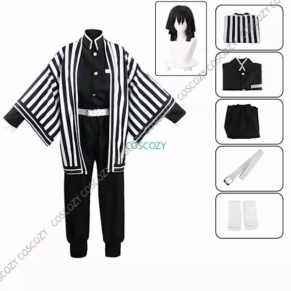 Lila/Svart Iguro Obanai Cosplay Anime Demon Ghost Slayer Iguro Obanai Haori Kimono Cosplay Kostym Vit Orm Dockset XXXL-WELLNGS XXXL A1 and wig