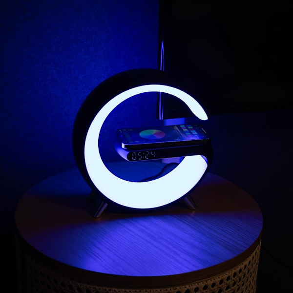 Trådløs lader Atmospheres Lampe, bluetooth høyttaler Musikk klokke Alarm nøkkel-WELLNGS white