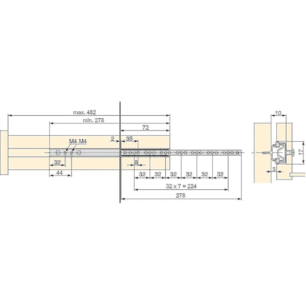 5 Paria Liukusäätimiä/Palloliukusäätimiä, Osa 17mm X 278mm, Laatikolle Banmo-WELLNGS 246mm