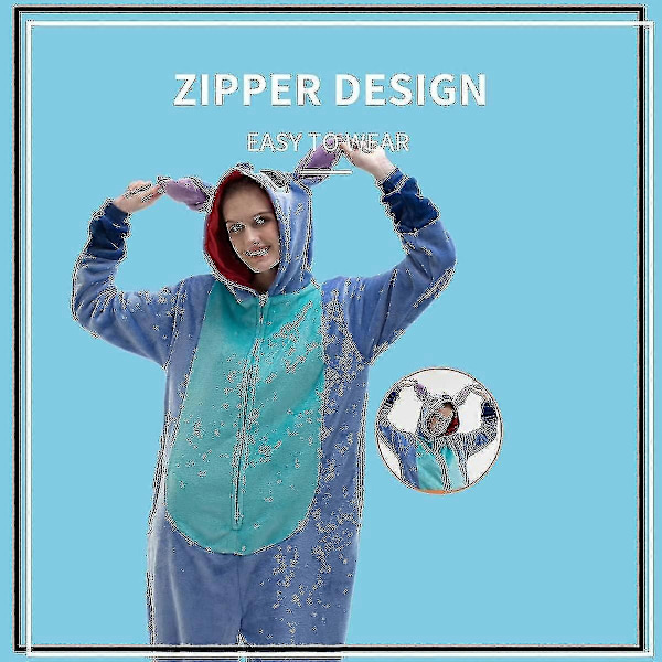 Hela-kropps pyjamas för vuxna, flanell djurdräkter för rollspel, Halloween-kostymer - WELLNGS BlueStitch 85cm