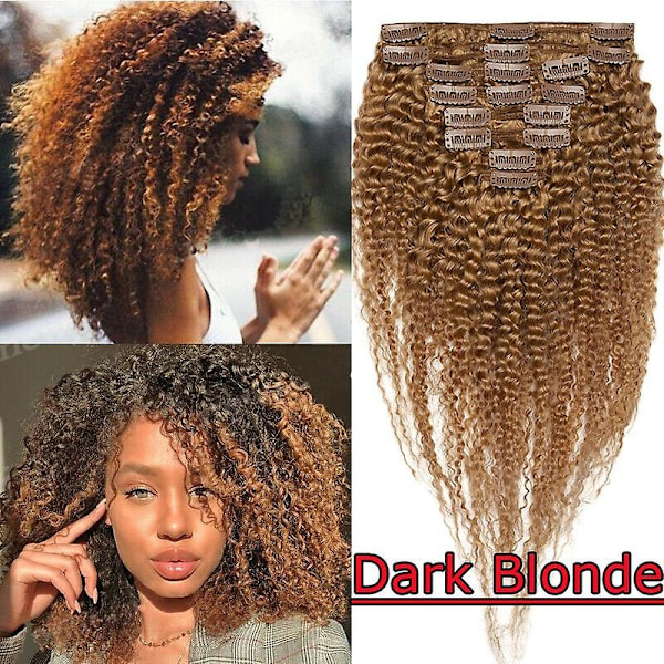 8 stk Afro Curly Clip In Menneskehår Extensions Brasiliansk Hår-WELLNGS darkblonde 14inch