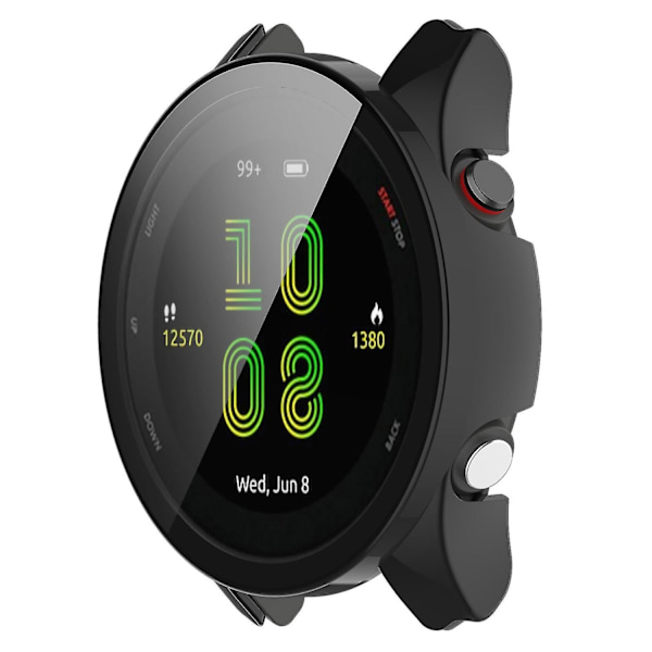 Kompatibel med Garmin Forerunner 255 Anti-repa Anti-fall Hårt PC Klockfodral Skyddskåpa med Härdat Glas Skärm -WELLNGS Black