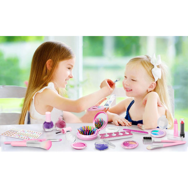 Sminkeleker for jenter og barn, 20 stykker sminkeboks, rosa sett, beste gave til jenter