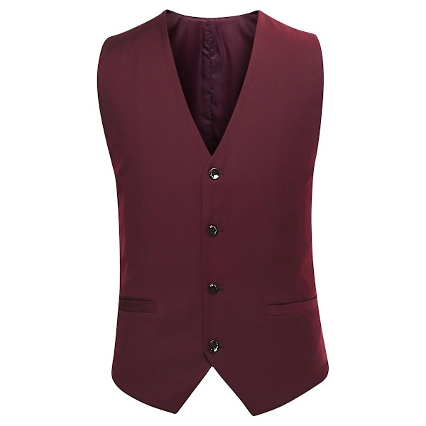 Allthemen Herrkostym 3-delat Business Solid Slim Fit Kostymjacka&byxor&väst-WELLNGS Wine Red 2XL