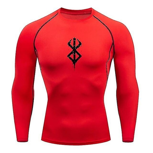 Mænds Kompression T-shirt Langærmet Anime Berserk Guts Sport Hurtigtørrende T-shirts Atletisk Fitness Stramme Undertøj Toppe Tee Mænd-WELLNGS jinCX01 Red1 XL