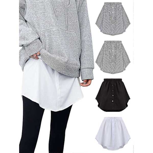 4 st Skjortförlängare för Kvinnor Justerbar Lager-på-lager Falsk Topp Nedre Kant Skjorta Halvlång Mini Kjol (flerfärgad, Xl)-WELLNGS White XL
