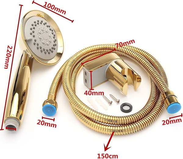 Dusjhode sett med 1,5 m dusjslange og brakettholder krom universal gull-WELLNGS