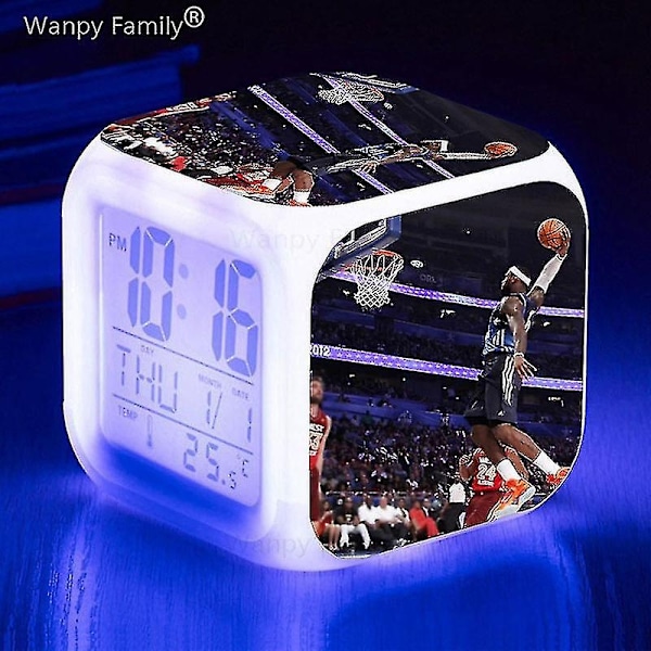 Basketball Vækkeur 7 Farver Skift Multifunktion Noctilucence Elektronisk Ur Børneværelse Vågne Timer Fødselsdagsgave til Barn Tw-WELLNGS Burgundy