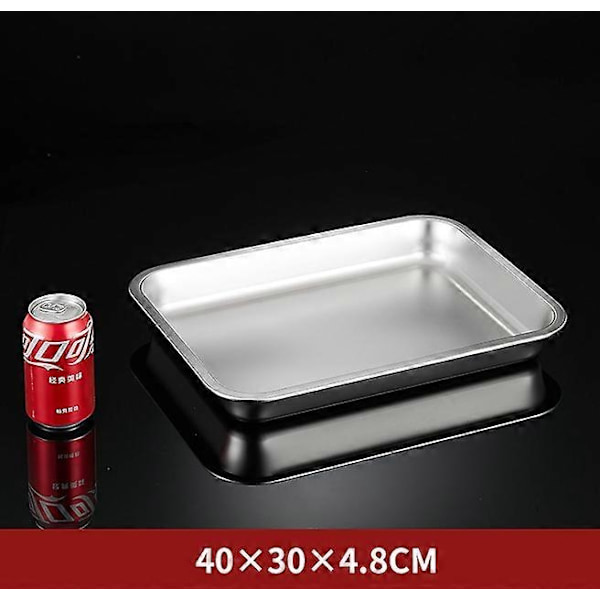 304 rustfritt stålbrett, rektangulær ren flat bunn firkantet plate, kommersiell kjøkken bakefiskplate, fortykket dampet risplate-WELLNGS L-style L40 W30 H4.8flat bottom