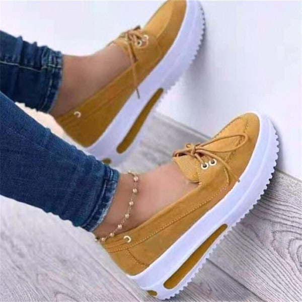 Kvindeskilte Platform Sneakers Snørebånd Slip-on Flade Sko til Daglig Casual - WELLNGS Yellow 38