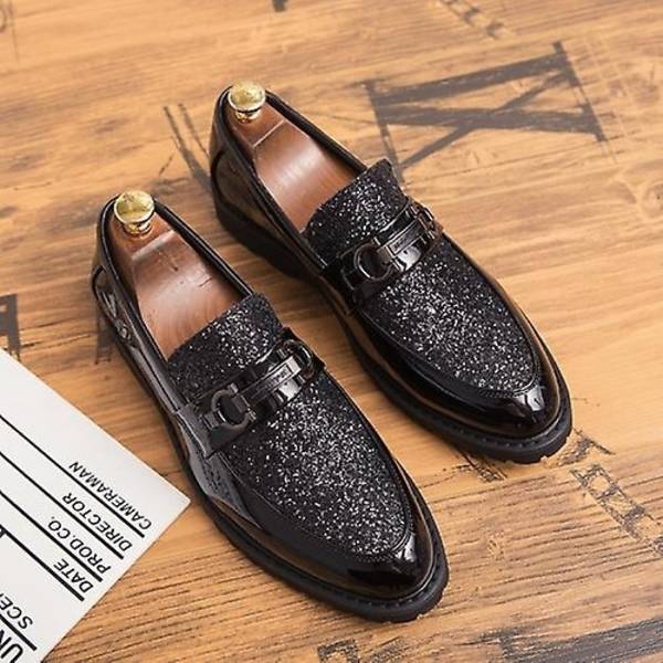 Herre Mode Tykke Bund Spidse Formelle Business Lædersko-WELLNGS Black 44