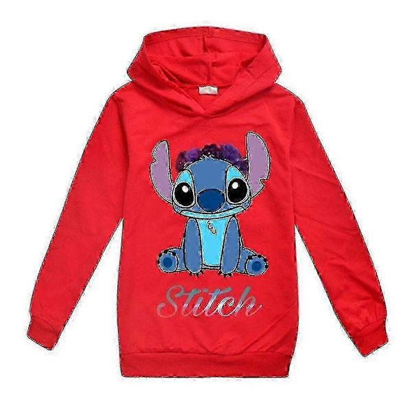 Stickade Tryck Långärmade Hoodies Barn Pojkar Flickor Casual Huvad Tröja Pullover Toppar - WELLNGS Red 11-12 Years