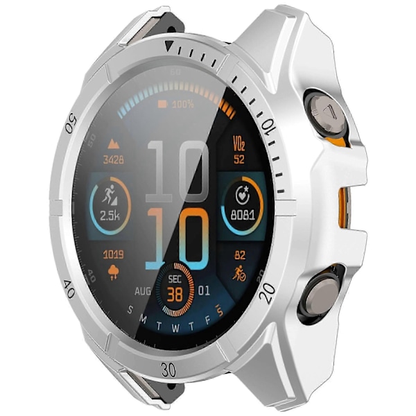 Yhteensopiva Garmin Fenix 8 51mm kellokotelon PC-kehyksen suojuksen kanssa karkaistulla lasikalvolla - WELLNGS Silver Black