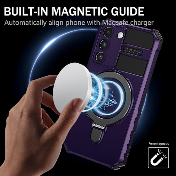 Samsung Galaxy S22+ 5G -puhelinkotelo, jossa jalusta, PC+TPU, yhteensopiva MagSafen kanssa - WELLNGS Purple
