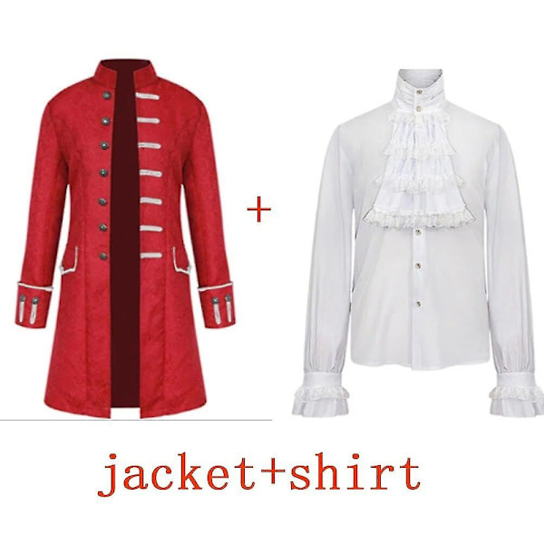 Miesten lasten steampunk-trenchcoat / paita Vintage Prince -takki keskiaikainen renessanssi takki viktoriaaninen edvardiaaninen cosplay-asu-WELLNGS Red Set 145