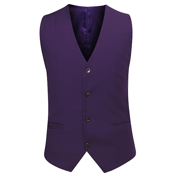 Allthemen Herrehabit 3-delt Business Ensfarvet Slim Fit Habit Jakke&amp;Bukser&amp;Vest-WELLNGS Dark Purple M