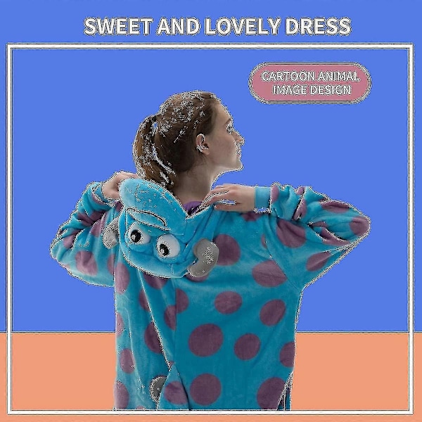 Fitted voksen én-delt pyjamas til mænd og kvinder, flanel rollespil dyre én-delt Halloween kostumer - WELLNGS Sulley 105cm