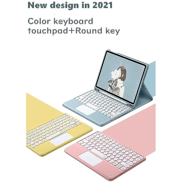 2021 Ipad Pro 12.9 5. 4. 3. generations touch-tastatur etui med Bluetooth-mus, søde runde taster, farvet tastatur, touchpad, aftagelig - WELLNGS Yellow