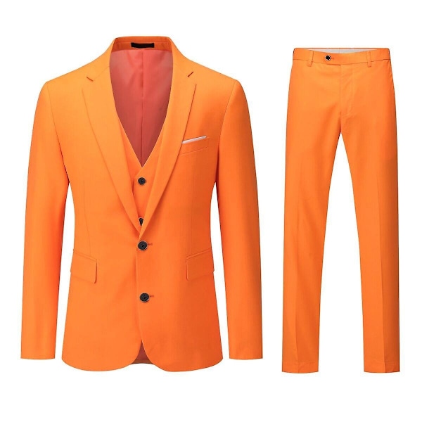 Allthemen Herresæt til Bryllupsfest Middag 3-delt Business Sæt Blazer Vest Bukser 9 Farver-WELLNGS Orange XS