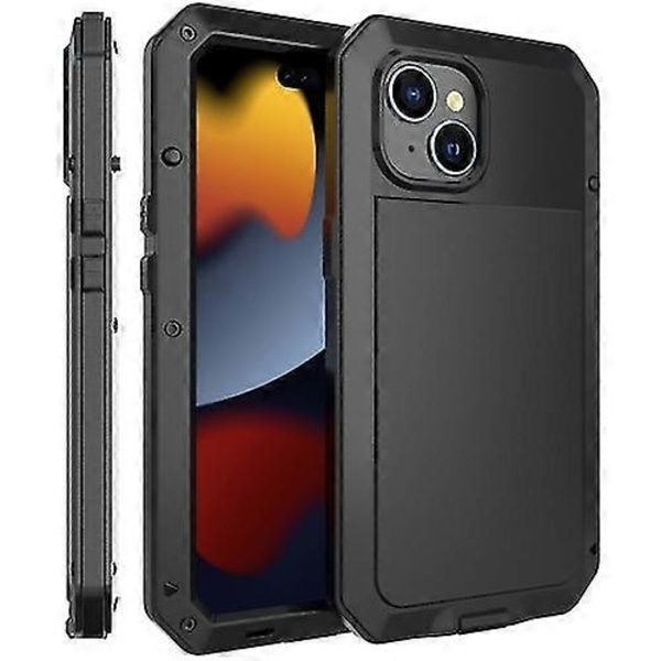 Kompatibel med Iphone 15 Støtsikker Liv Vanntett Støvtett Metall + Silikon Mobiltelefon Deksel-WELLNGS Black 15 Pro