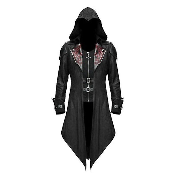 2023 Nytt Medeltida Assassin Game Assassins Creed Cosplay Kostym Edward Streetwear Huvjacka Ytterkläder Halloween Festkläder Black-WELLNGS Black 3XL