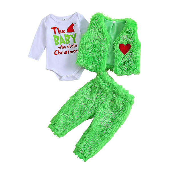 Babyen som stjal julen antrekk Baby Boys Girls Xmas Green Furry Monster Costume Clothes Set-WELLNGS Style 9 12-18 Months