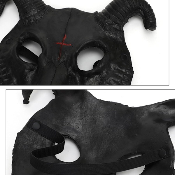 Halloween halv ansiktsmask skrämmande djurmask, karneval demonmask shofar spöke Devi-WELLNGS Black Goat