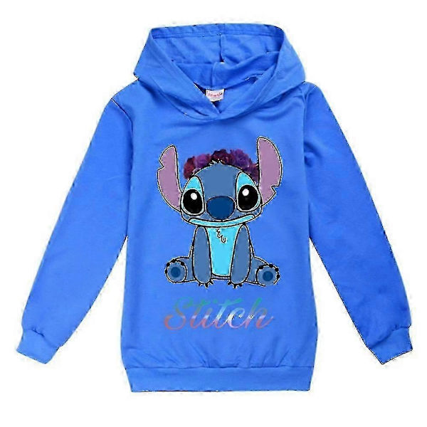 Stickade Tryck Långärmade Hoodies Barn Pojkar Flickor Casual Huvad Tröja Pullover Toppar - WELLNGS Deep Blue 7-8 Years